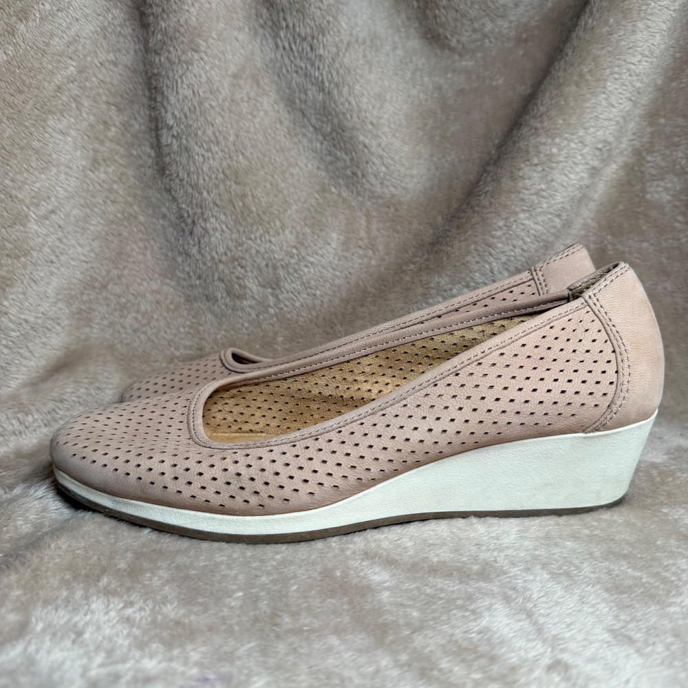 Naturalizer Women's 8M Betina 2 Pink‎ White Leather Wedge Slip On Perforated - Picture 3 of 8